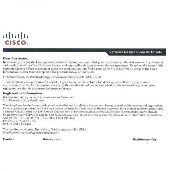 Фото SL-118P-UC= - Cisco ISR 1100 Router License