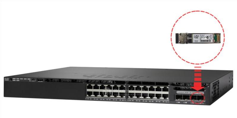 SFP-10G-LR установлен в коммутаторе SFP-10G-LR installed in a switch