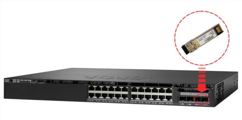 SFP-10G-SR установлен в коммутаторе SFP-10G-SR installed in a switch